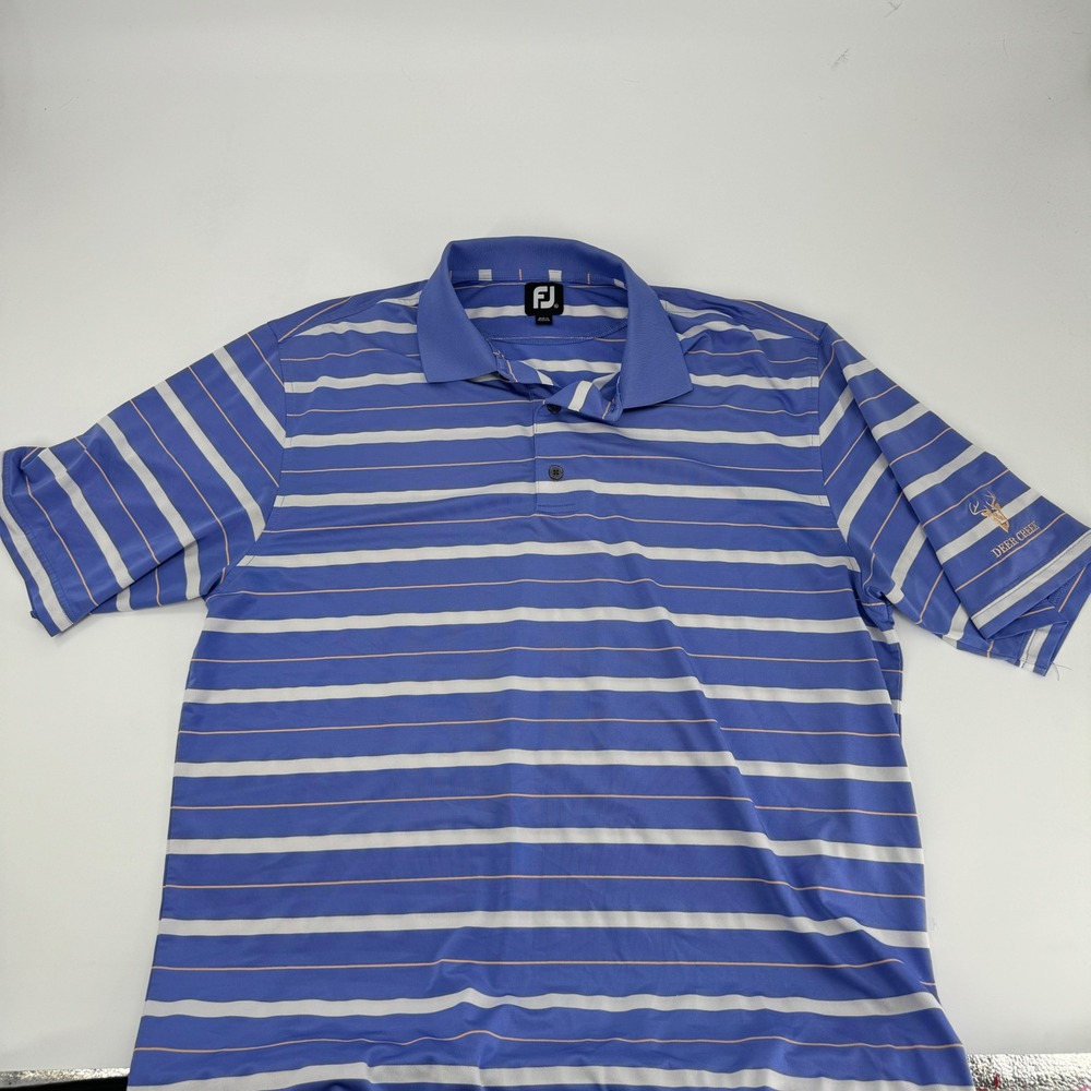 FootJoy FJ Golf Polo Shirt‎ Mens XL Blue White Stripe Deer Creek Embroidered